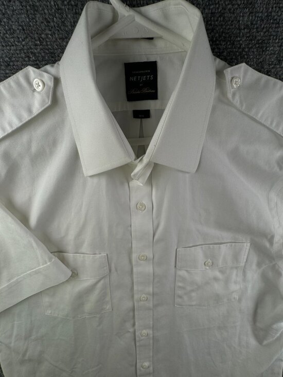 Brooks Brothers Netjets Aviator Flying Button Up Short Sleeve White 16.5 Pilot